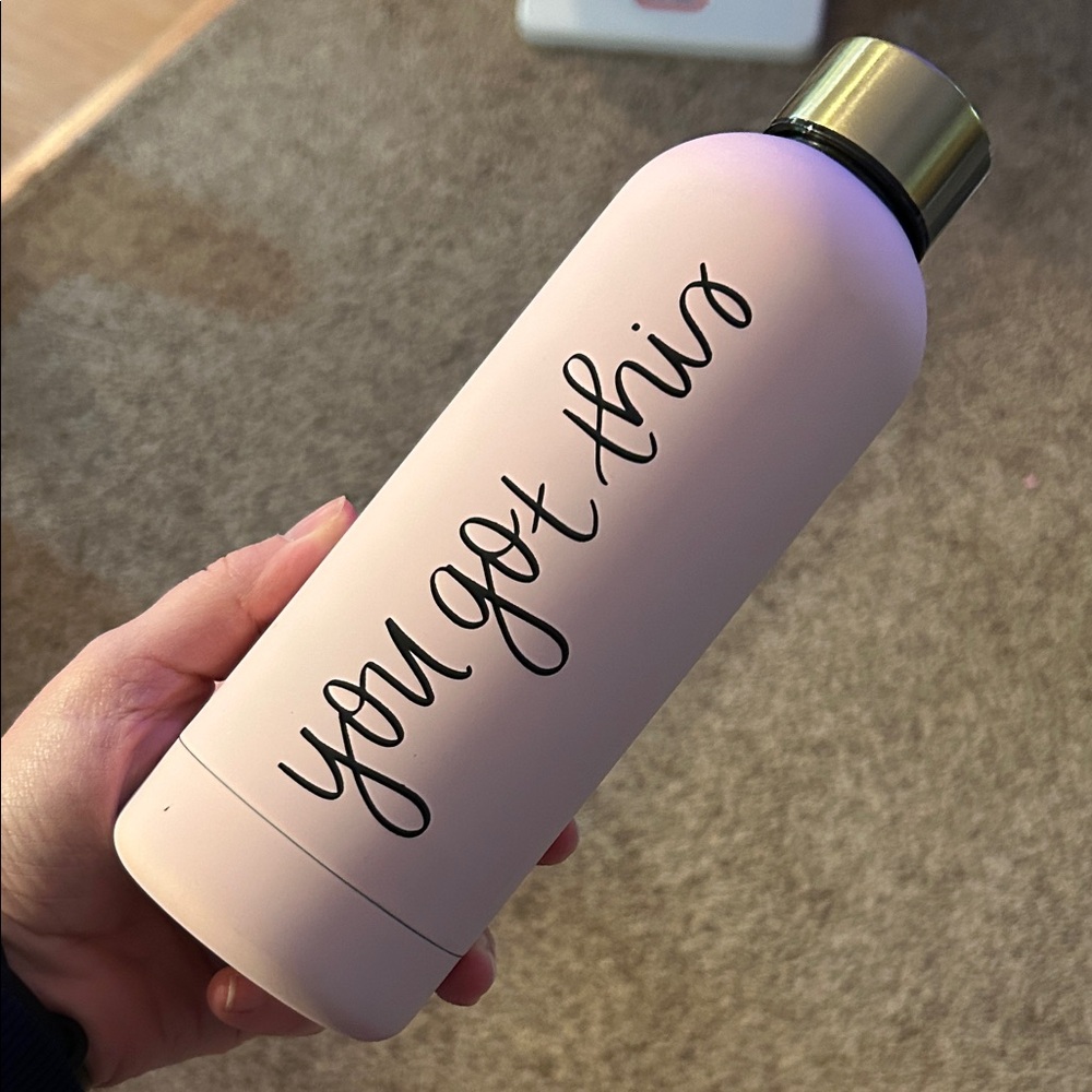 Pink Insulated Water Bottle with Motivational Quote
